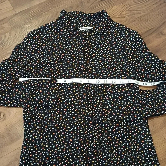 Reformation Black Sheer Colorful Polka Dot Fitted Button Down Top A33 - Picture 6 of 7